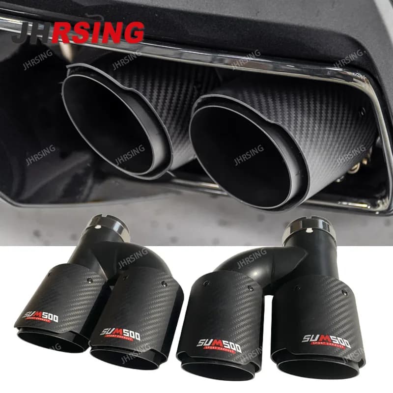 Embout de silencieux d'échappement universel en Fiber de carbone, 1 paire, Double sortie en forme de H, noir mat, inoxydable, décoration de voiture