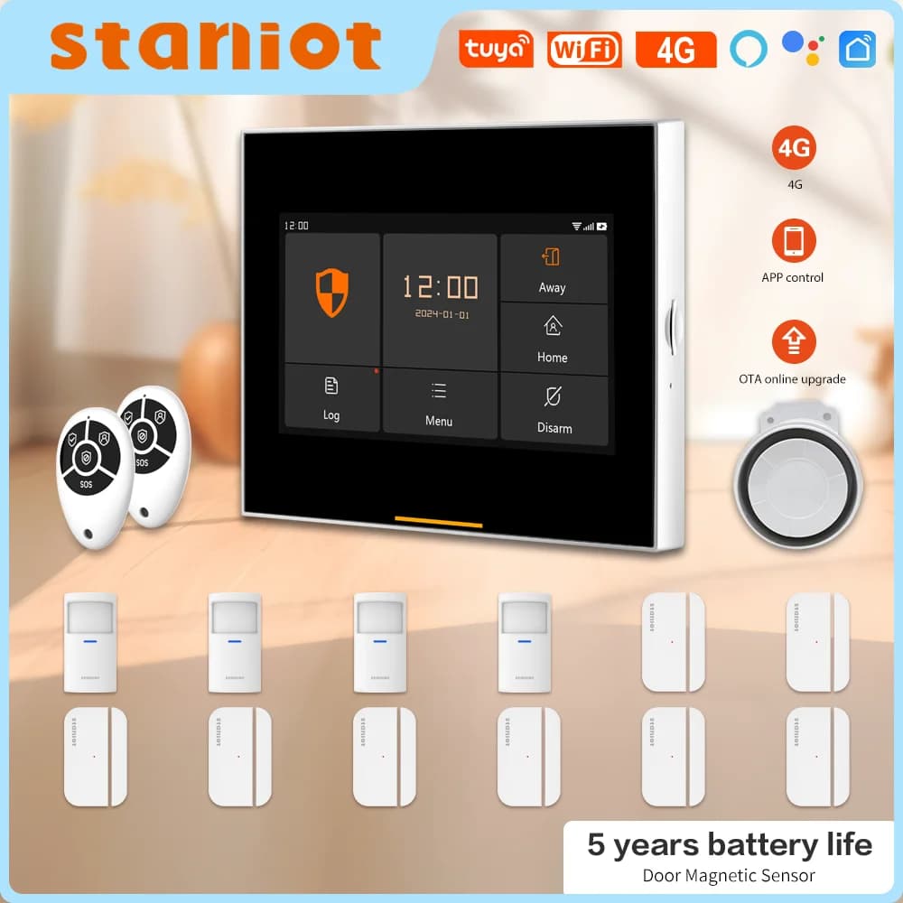 Staniot – Kits de Protection de sécurité sans fil 433MHz, WiFi 4G, Tuya Samrt, système d'alarme de sécurité domestique, fonctionne avec