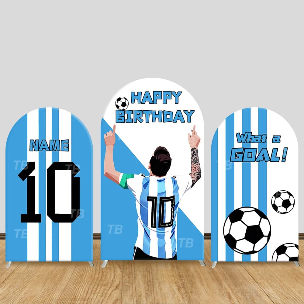 Toile de fond de style maillot de l'Argentine de Messi, scène de célébration de football pour les enfants, anniversaire, baby shower, photomaton