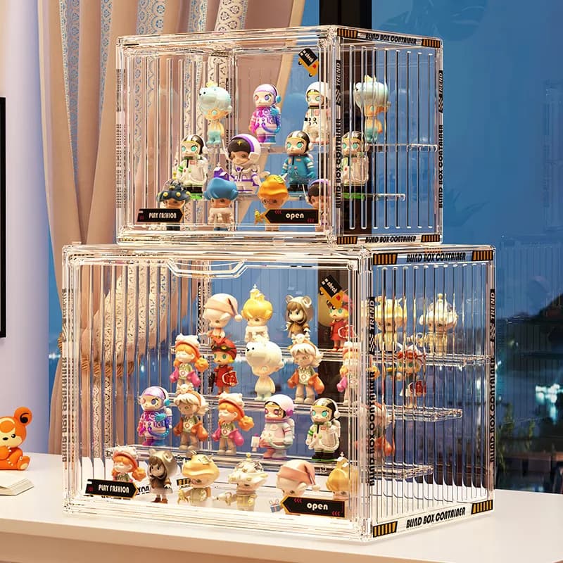 Popmart vitrine conteneur vitrine anti-poussière boîte de rangement clair bulle Mart présentoir Anime Figure jouet support de rangement