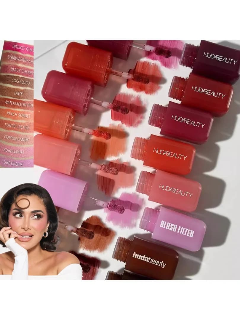 Fard à joues liquide 6 couleurs effet soft glow, facile à appliquer, longue tenue, waterproof, avec applicateur éponge, gloss à lèvres, rare