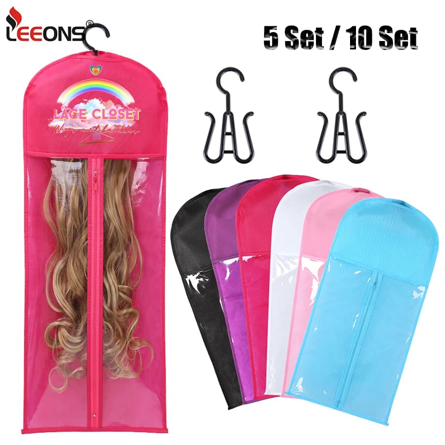 5/10 ensemble longue perruque sac de rangement support étui Extensions de cheveux sac de rangement avec cintre pour perruque Extension de cheveux sac