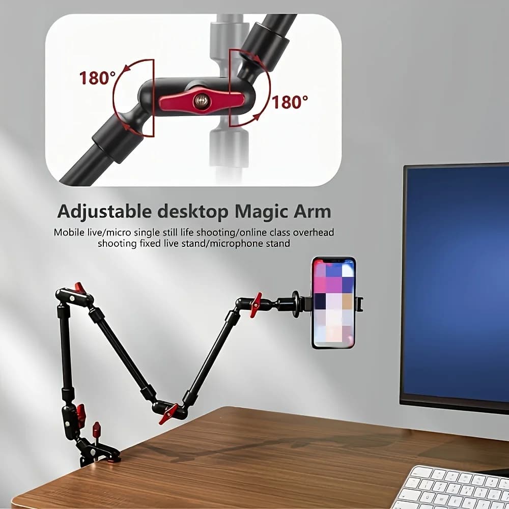 Support de bras magique universel télescopique rotatif multifonctionnel en alliage d'aluminium, combinaison de luminaire de bureau
