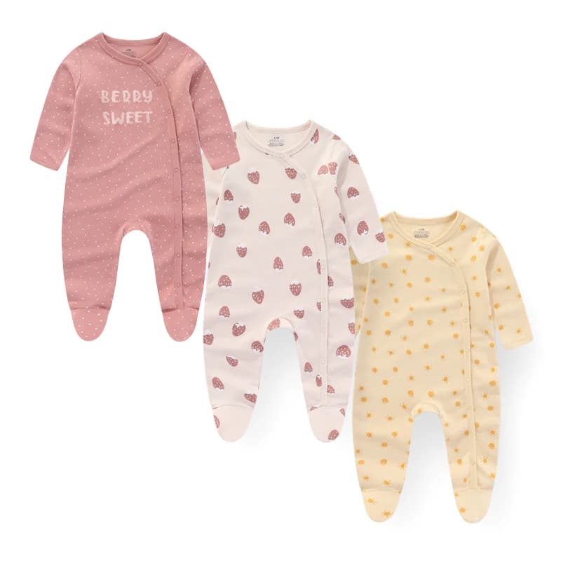 Kiddiezoom 3 pièces/lot automne hiver à manches longues décontracté doux bébé fille barboteuse 100% coton doux nouveau-né combinaisons