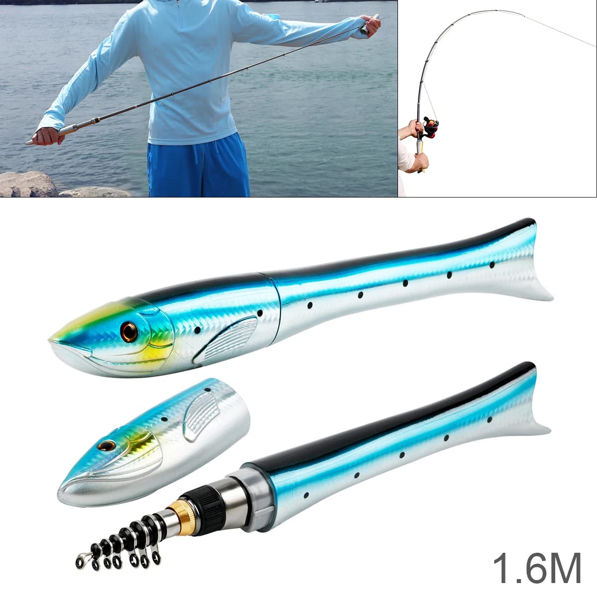 Mini stylo de poche en forme de poisson télescopique en carbone, pôle de pêche sur glace de mer, nouveau prompt ket, 1.6m