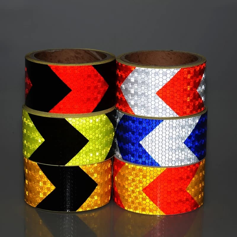 Bande réfléchissante fluorescente en forme de flèche, 5cm x 10m, citron jaune blanc rouge, autocollant réflecteurs adhésifs imperméables pour