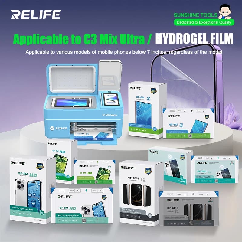 Film Hydrogel RELIFE GF-1M GF-5MS HD TPH Applicable à la coupe de précision Ultra intelligente C3 Mix et Application automatique de Film