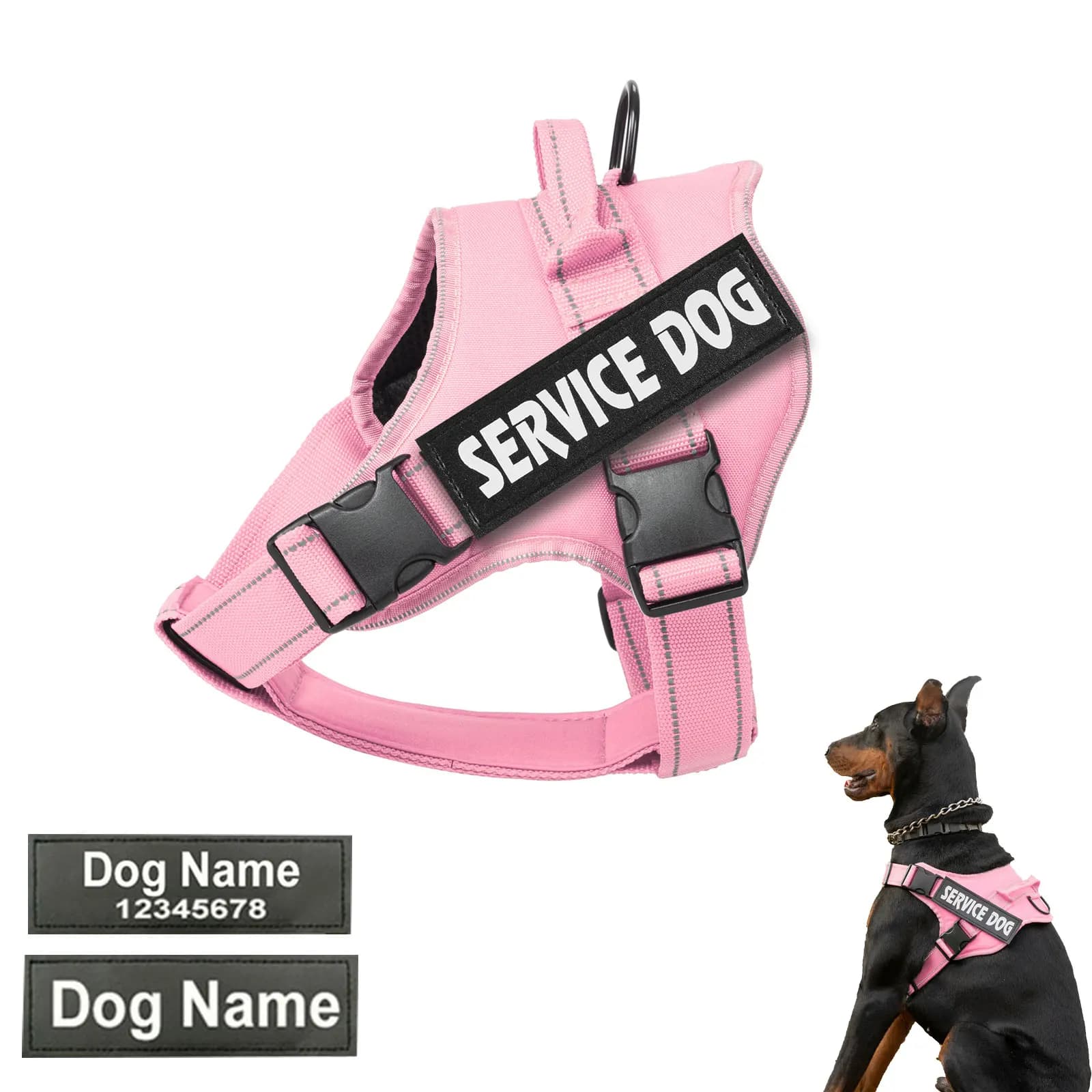 Harnais pour chien personnalisé étiquette de nom personnalisée doberman pinscher harnais pour animaux de compagnie réglable respirant adapté aux