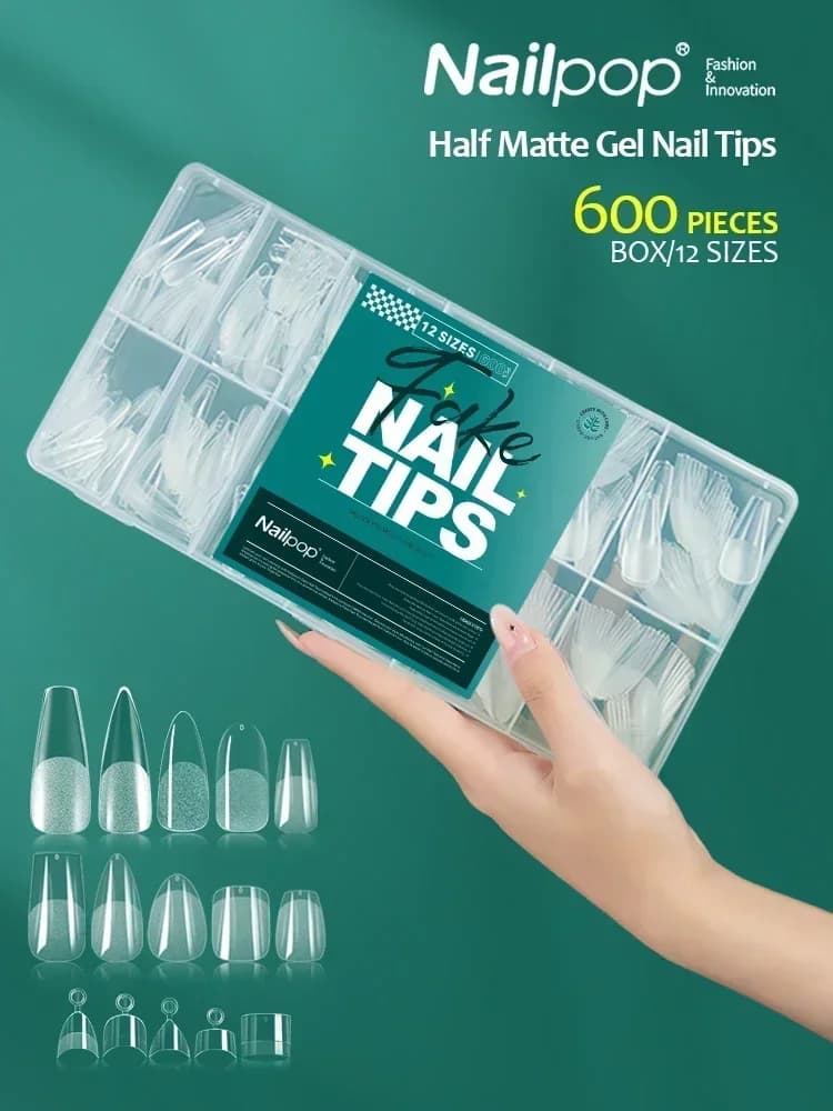 NAILPOP – faux ongles en Gel souple, 600 pièces, couverture complète, cercueil, amande, forme ovale, pointes d'extension d'ongles, demi-mat, X