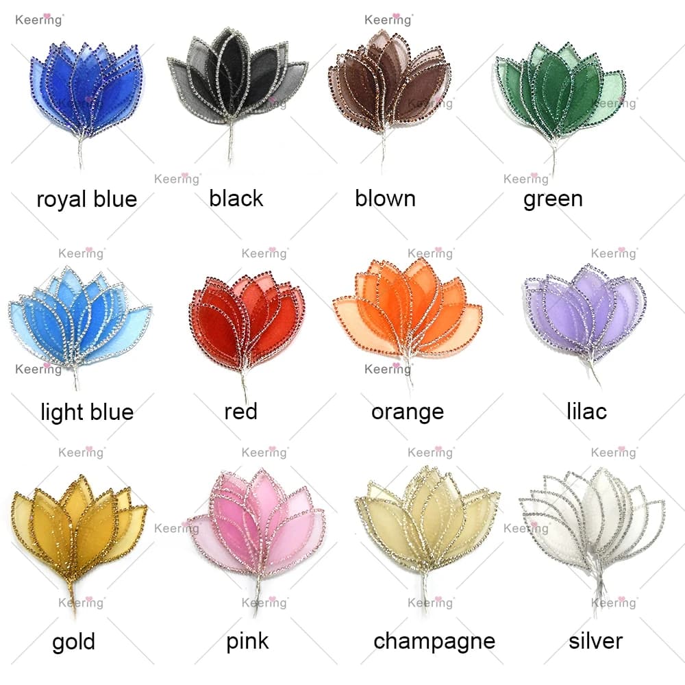 (50 pièces) fil 3D fleur strass feuille fil-fleur 8CM feuille pour robe de mariée, WHD-130