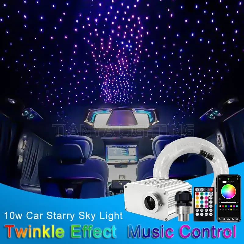Plafonnier à fibre optique scintillante Starry Sky pour voiture, lumière de toit, lumière ambiante, doublure de sauna, contrôle de la musique, 10W