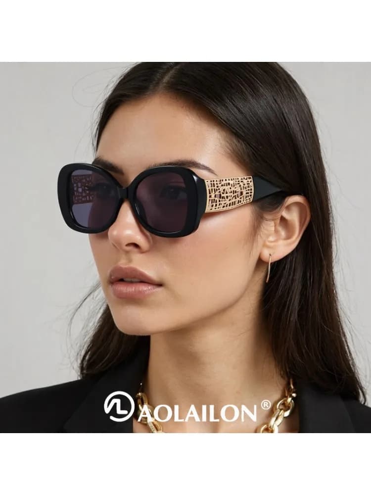 Lunettes de soleil tendance pour femmes, lunettes de soleil rétro haut de gamme, monture large, lunettes en métal style Toad