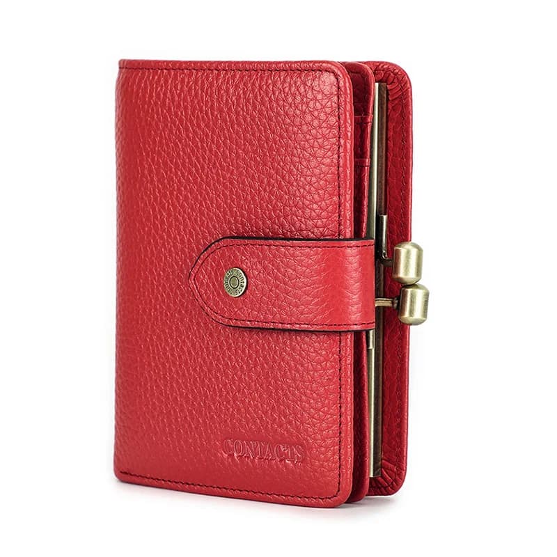 Fissuract'S-Portefeuille en cuir véritable pour femme, cadre en métal, porte-monnaie court, rouge, porte-cartes de crédit, petits portefeuilles à