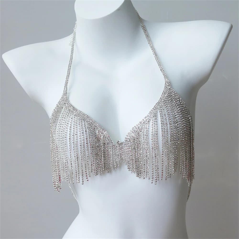 Chaîne de soutien-gorge en cristal à pampilles longues et brillantes, bijoux de luxe exquis pour boîte de nuit, fête, strass, accessoires de