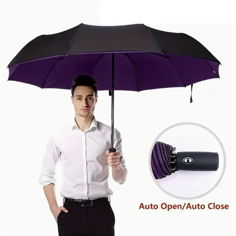 Parapluie Double couche coupe-vent de couleur unie, entièrement automatique, grande taille, pluie et pluie, parapluie pliant d'affaires à Double