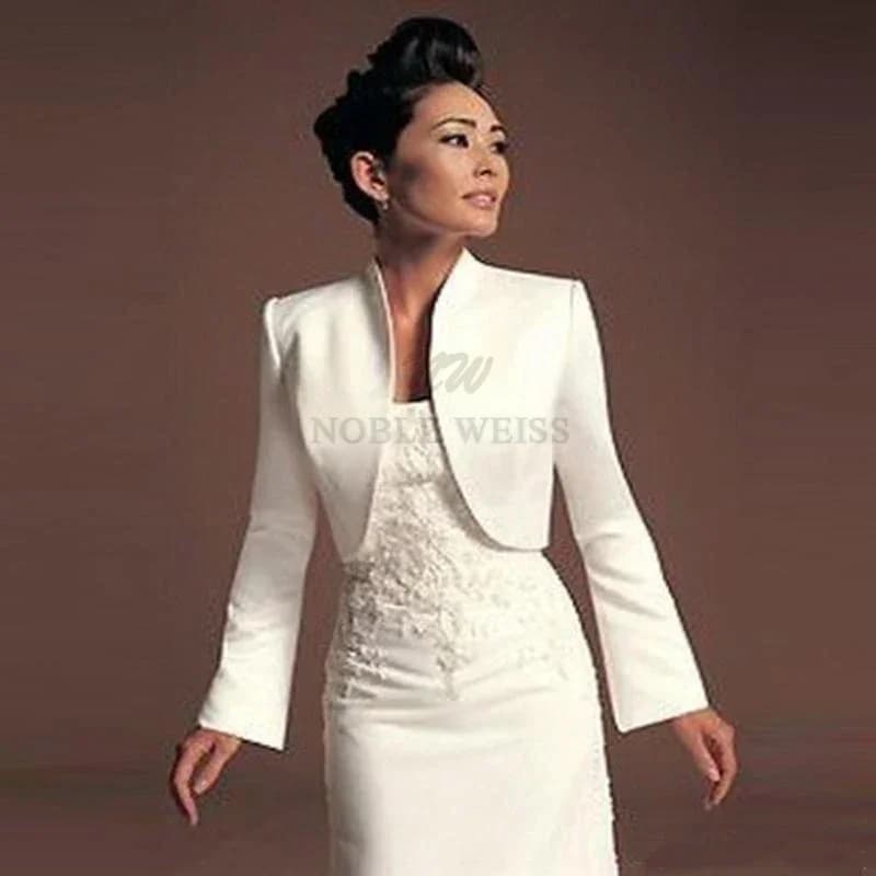 Veste de mariée en Satin boléro de mariage formel à manches longues, manteau de mariage en gros de bonne qualité personnalisé