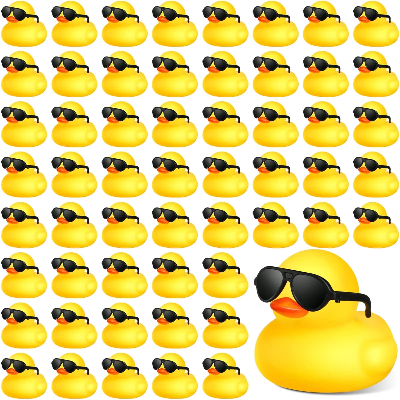 Mini canards en caoutchouc jaunes en vrac, avec lunettes de soleil, cadeaux, Mini canards de bain, petit canard flottant, canards de piscine, jouets