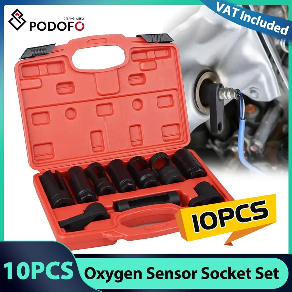 Podofo Kit de douilles pour capteur d'oxygène 3/8 et 1/2 pouce, ensemble de 10 pièces pour capteur de pression, kit de démontage, outil de