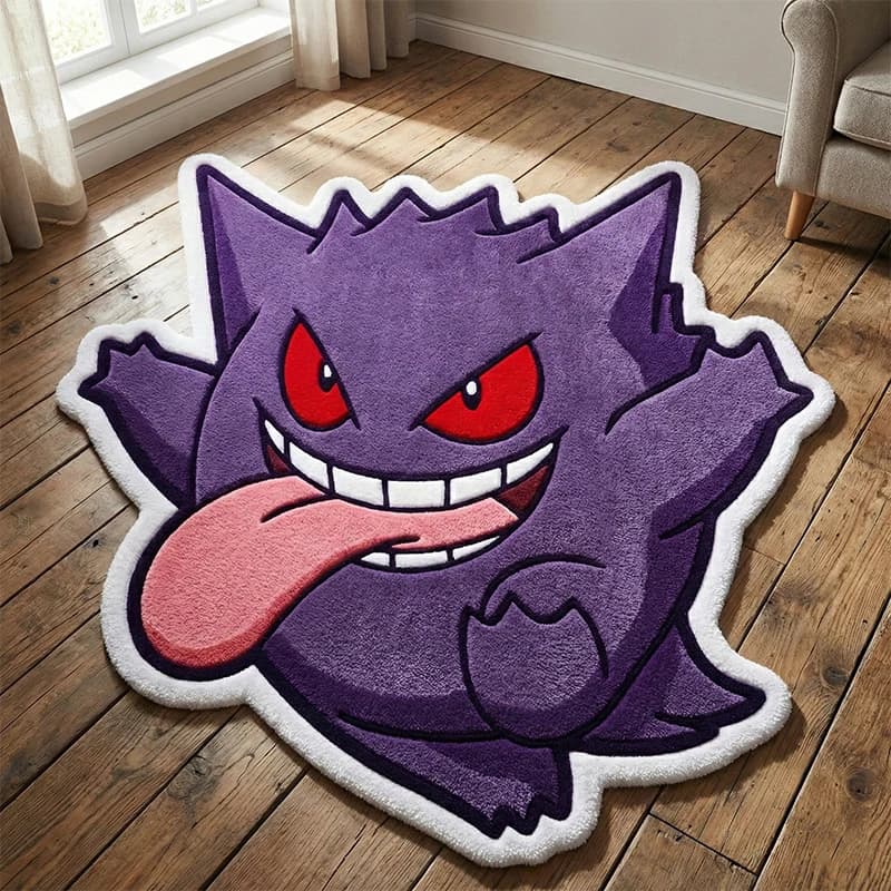 Tapis Pokemon Gengar en Polyester, tapis de sol en peluche douce, décoration de chambre à coucher, antidérapant, tapis de salle de jeu, dessin