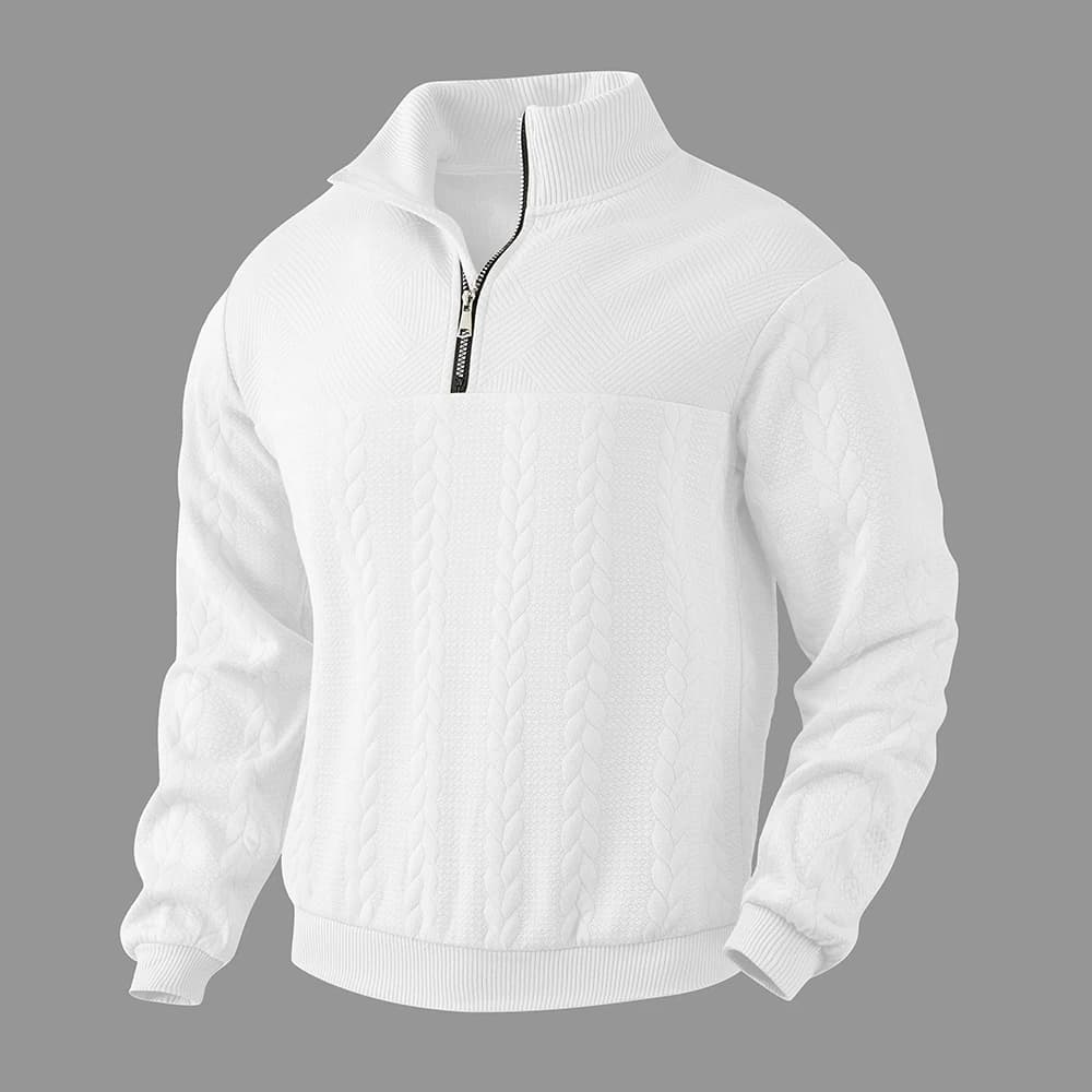 Chemise Henry à manches longues pour hommes, jacquard, deux modèles différents épissés, demi-fermeture éclair, pull à col roulé, vêtements à