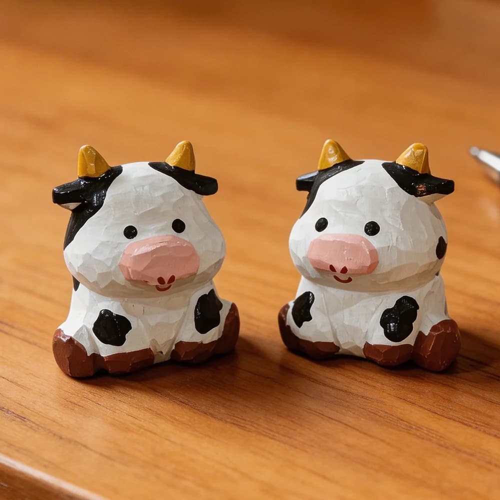 Figurine de vache en bois sculptée à la main, décor d'animaux de ferme pour la maison/bureau, cadeau mignon de Sculpture de bétail pour les
