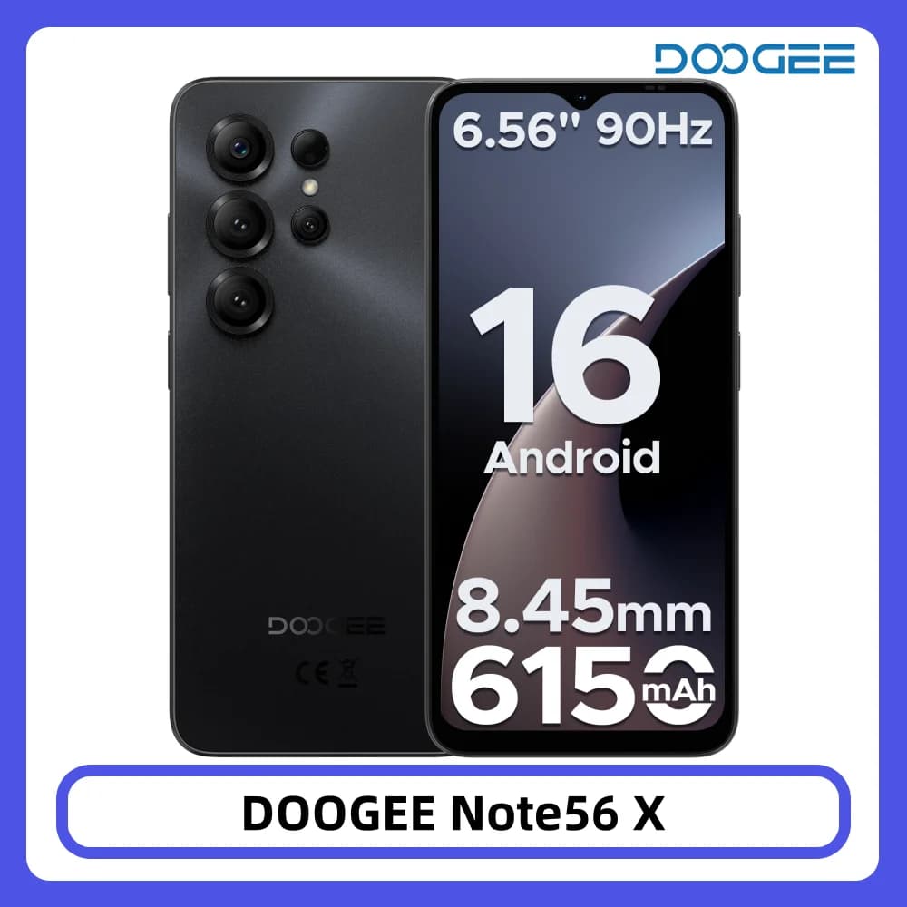 DOOGEE Note56 X Android 16 Smartphone 24GB 64GB 6.56 "HD + écran 6150mAh grande batterie 8MP + 5MP visage déverrouiller téléphone portable