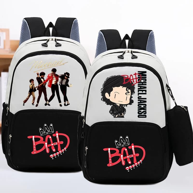 Sac à dos pour musicien Michael Jackson, 2 pièces, avec trousse à crayons, sac à dos imprimé de dessins animés, pochette de rangement pour
