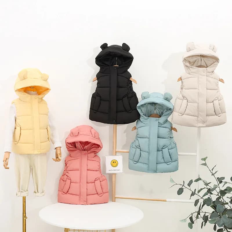 Gilet chaud d'hiver pour filles et garçons, vestes sans manches, gilet à capuche pour enfants, vêtements isolés