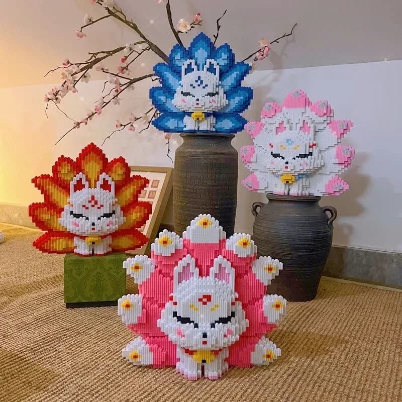 Bloc d'assemblage de renard à neuf queues de grande taille, jouet pour enfants, jouet mignon pour garçons et filles, série cadeau d'anniversaire,