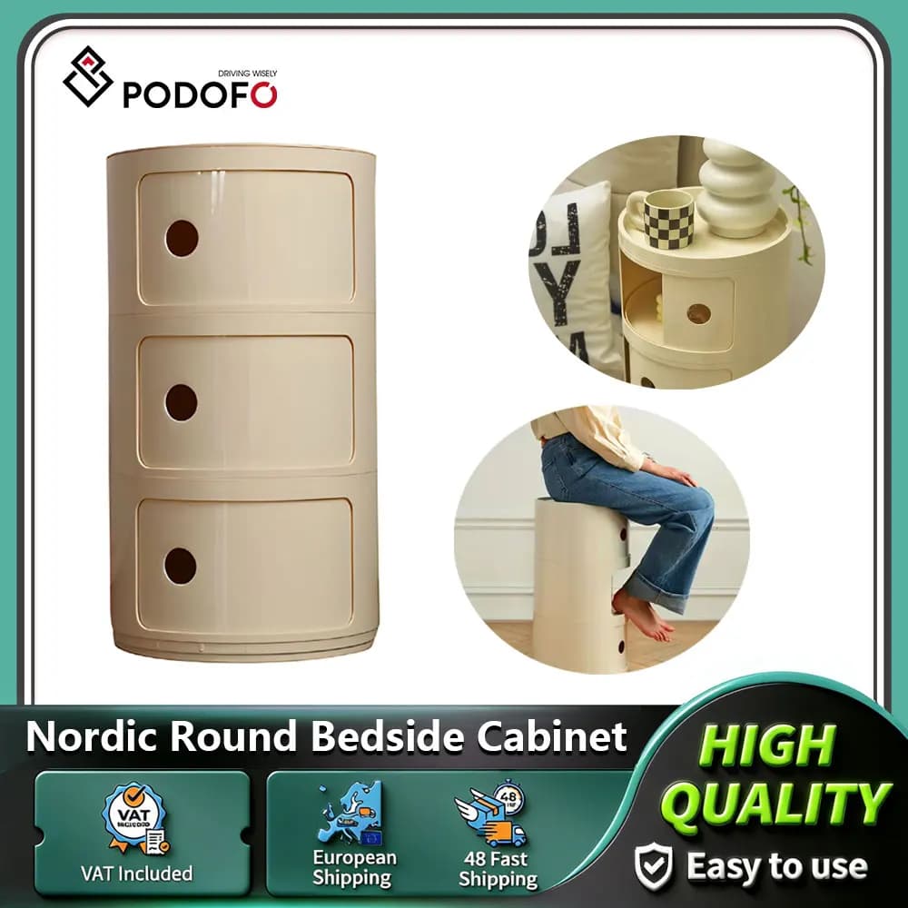 Podofo – table de chevet ronde en plastique, style nordique, armoire de chevet pour chambre à coucher, petite table d'appoint, table de nuit,