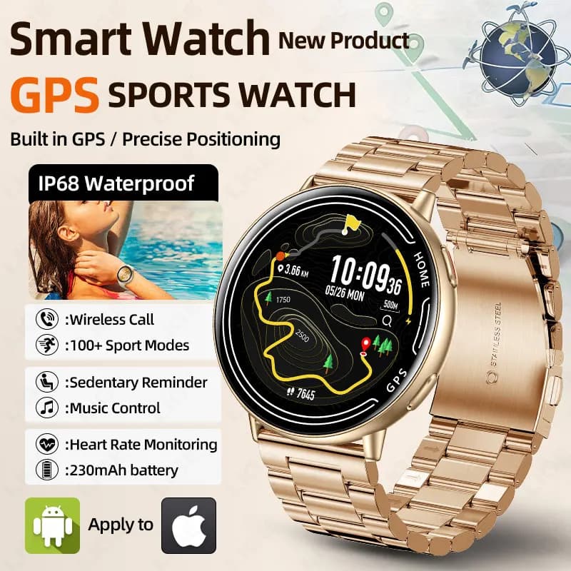 LIGE GPS montre intelligente surveillance de la fréquence cardiaque Bluetooth appel Sports de plein air 1ATM étanche 1.39 pouces écran hommes femme