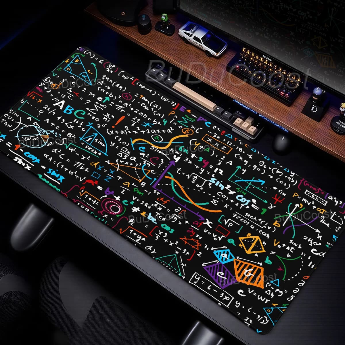 Tapis de souris noir et blanc, tapis de bureau avec formules scientifiques et mathématiques, tapis étendu pour clavier de jeu, tapis antidérapant
