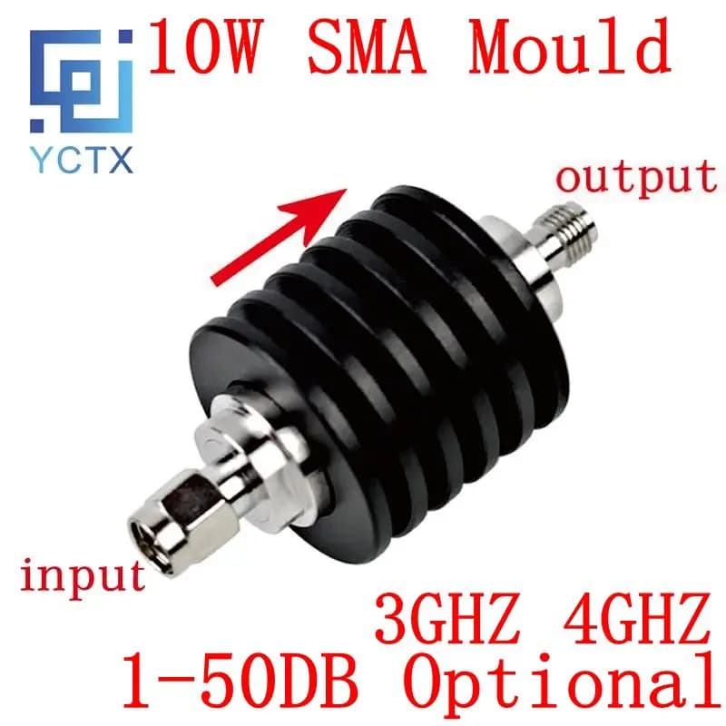 Atténuateur de Type SMA 10W DC-3G/4GHZ 1/2/3/5/6/10/15/20/30db/40db/50db, prise d'alimentation coaxiale SMA RF mâle à prise femelle 50ohm