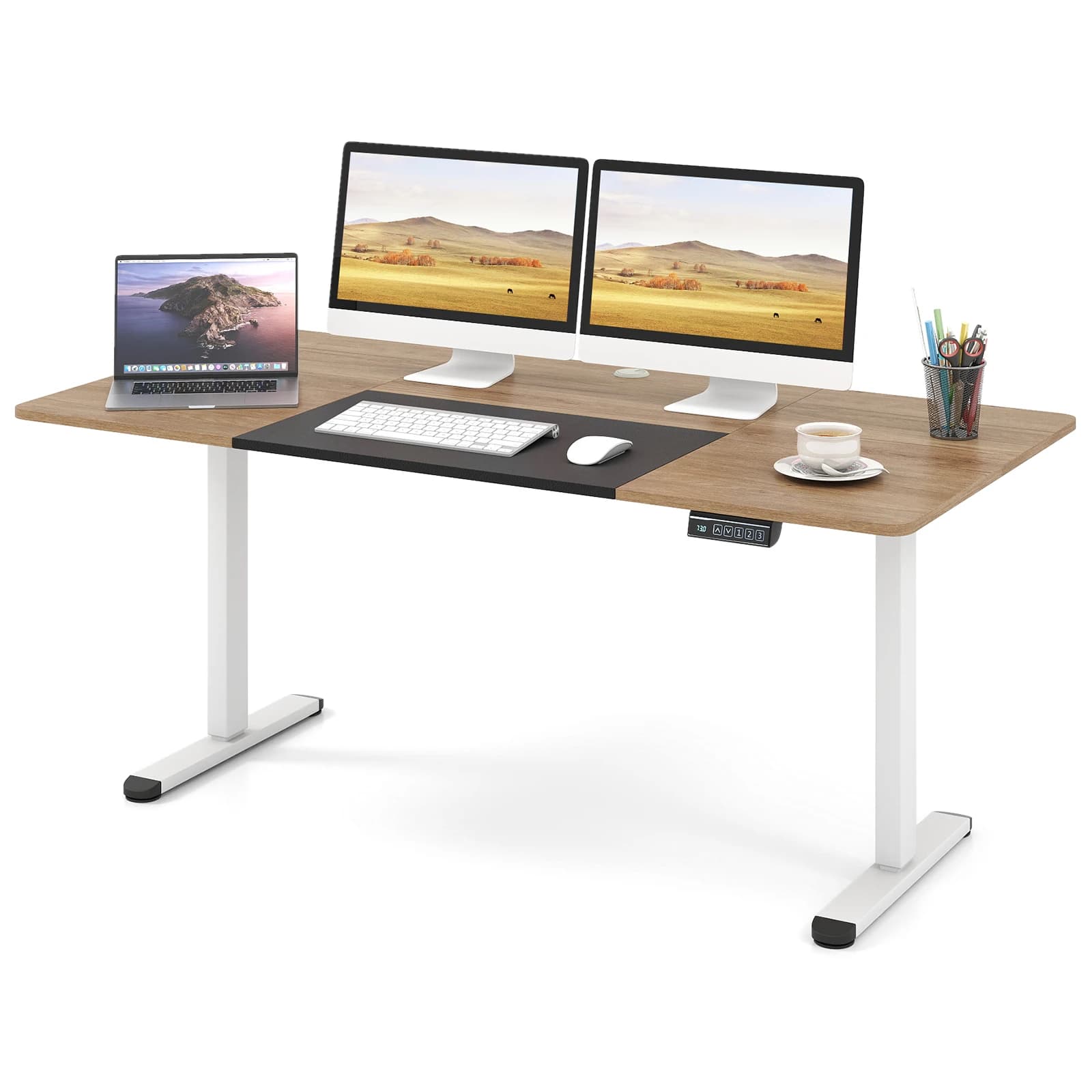 Bureau réglable en hauteur, 140 x 70 cm, bureau électrique assis-debout avec fonction mémoire et gestion des câbles, bureau d'ordinateur