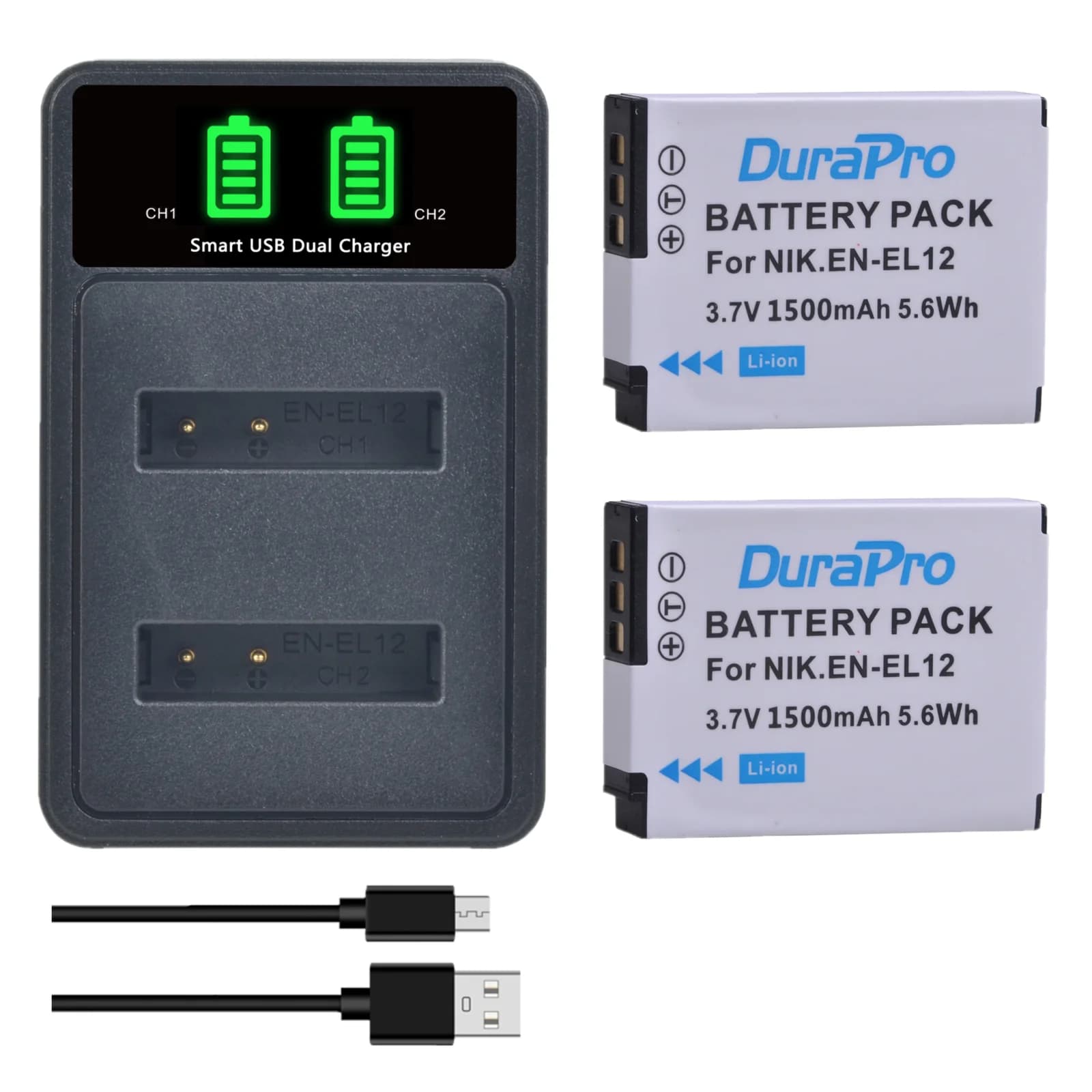 Batterie et chargeur EN-EL12 pour Nikon Coolpix B600, S32, S8000, A1000, S9600, S9700, P310, A900, S100, S610, S620, S630, S640