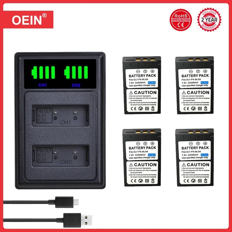 BLS-5 BLS-50 BLS5 BLS50 Batterie + Chargeur USB avec Type-C pour Olympus PEN E-PL5 OMD-EM10 E-PL3 E-PL6 E-PL7 E-PM2 E-M10 Stylus1