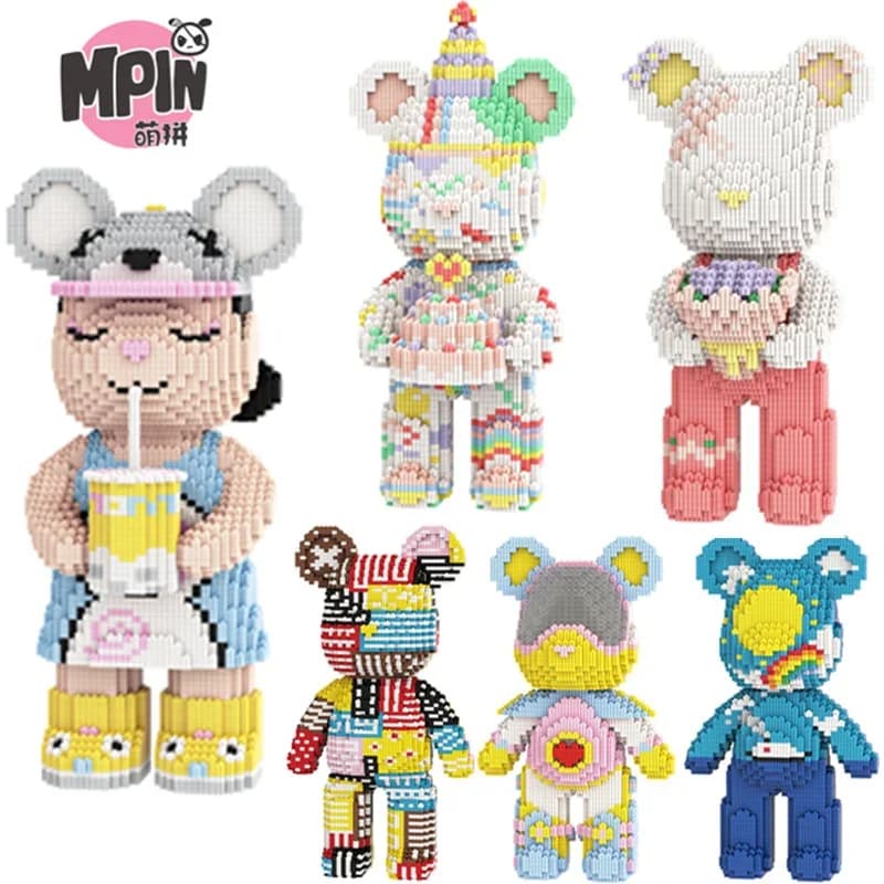 Blocs de construction ours violent Kawaii, demi-anatomie, ours d'art fluide, modèle de figurine en brique, Mini briques, jouets pour cadeau