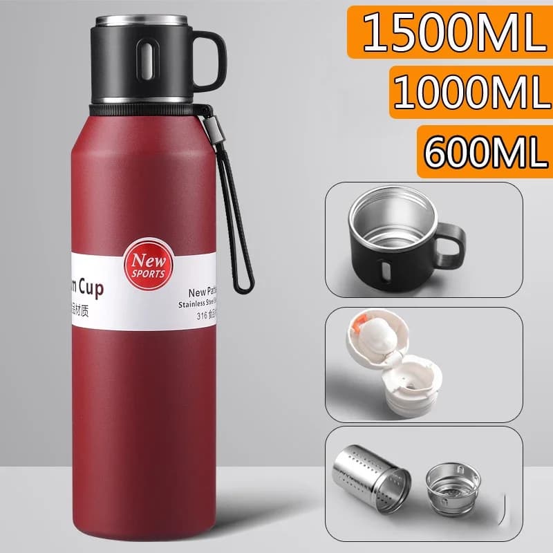 Bouteille Thermos à café de 1500ml, grands flacons sous vide thermiques en acier inoxydable pour garder au chaud et au froid, bouteille d'eau,