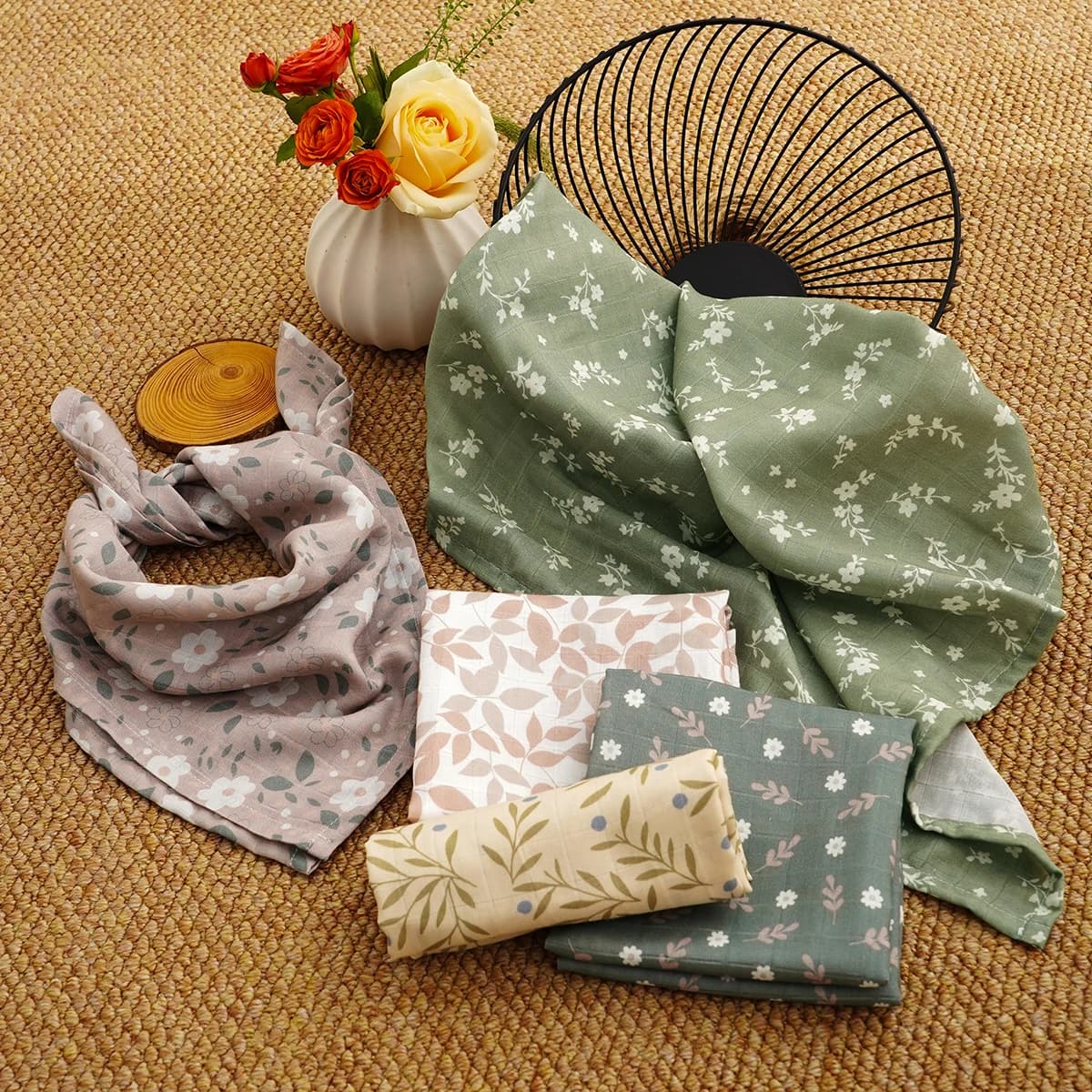 Ensemble de 5 lingettes d'allaitement multi-usages 60*60cm, super douces en coton de bambou/100% coton mousseline, couvertures pour bébé, ensemble