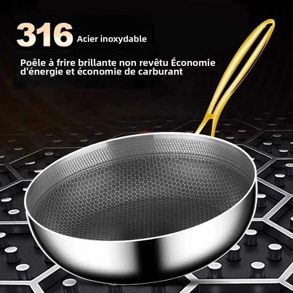 Wok de poêle à frire antiadhésive en acier inoxydable 316, avec Surface en nid d'abeille, pour la cuisson du Steak, Compatible avec cuisinière à