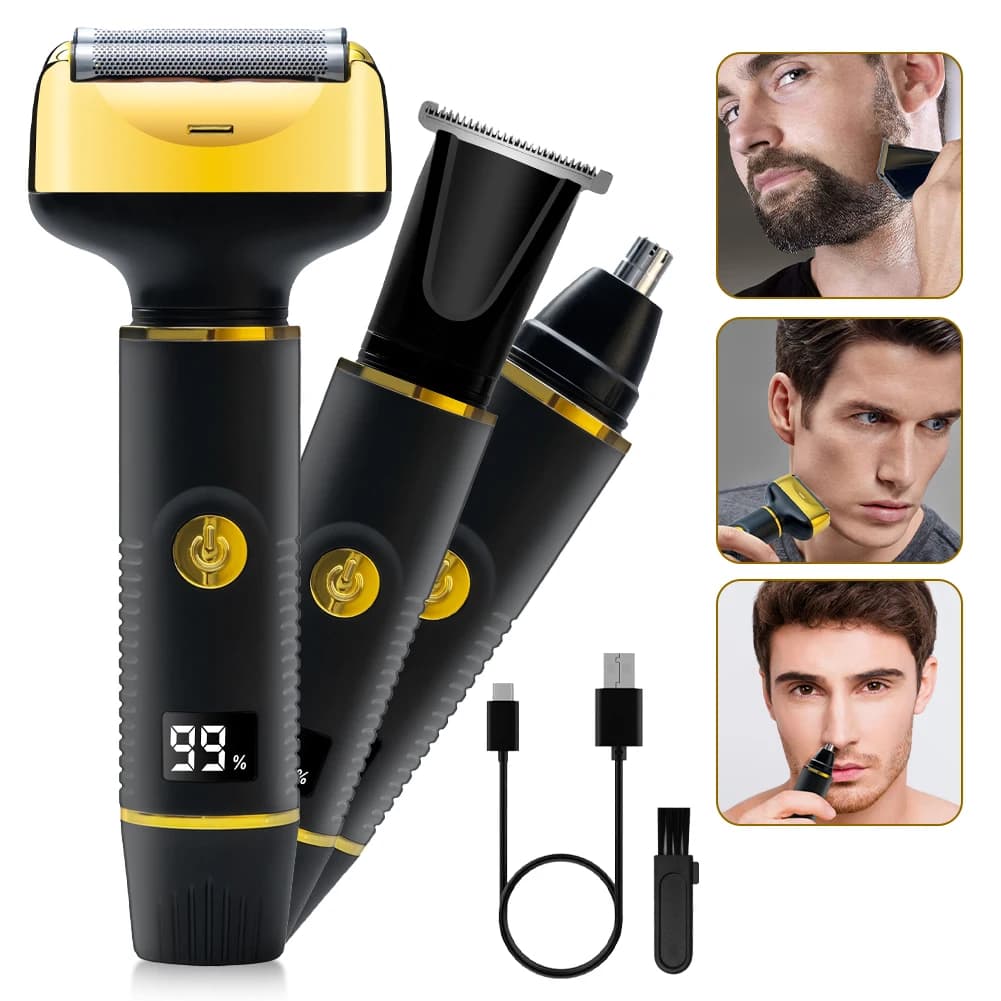 Rasoir Électrique Professionnel Étanche pour Hommes avec Affichage Numérique et Tondeuse à Barbe Métallique