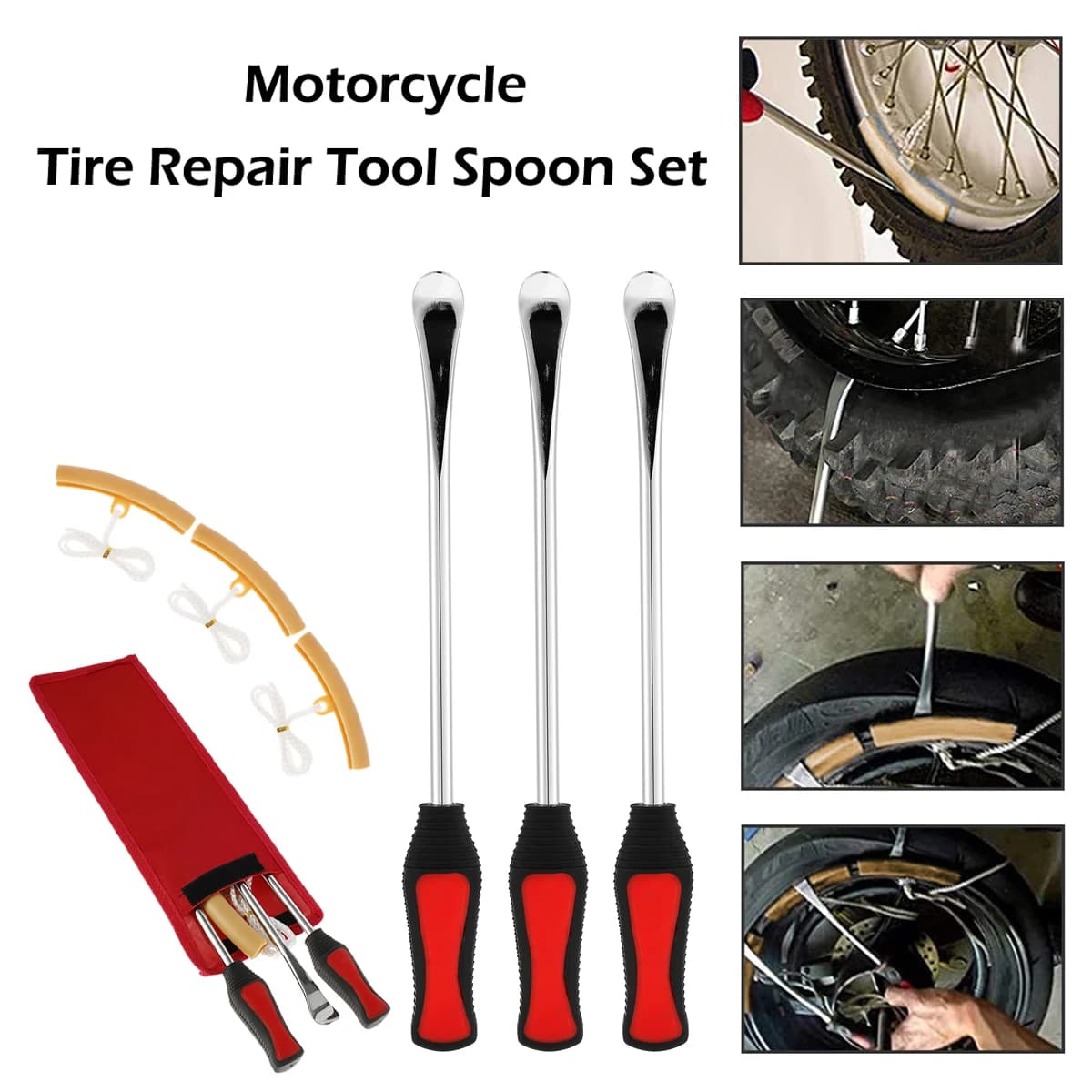 Ensemble d'outils de réparation de pneus de moto, cuillère à levier avec poignée antidérapante, Valve de Protection de jante, Kit de fer pour