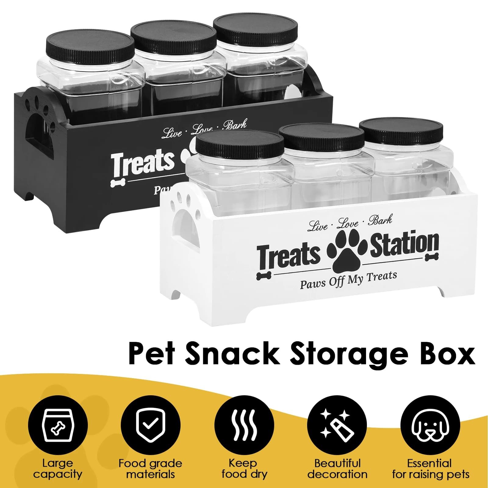 Bocaux anxieux avec support en bois pour animaux de compagnie, récipient de stockage de nourriture pour chat et chien, stockage de collations,