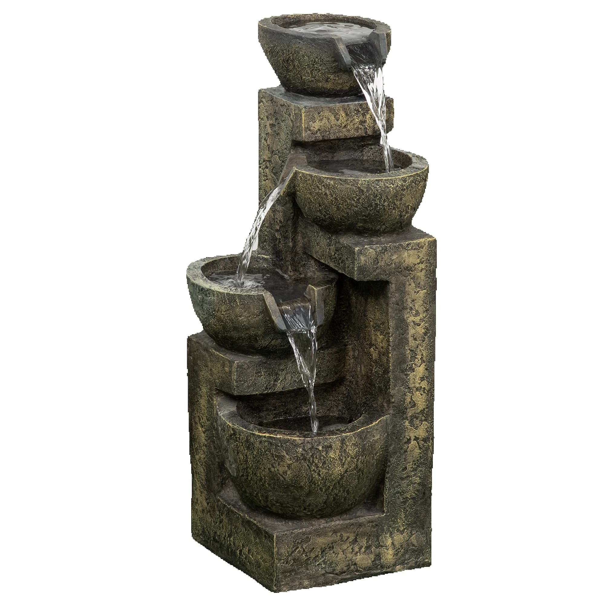 Fontaine de jardin Outsunny 5W, fontaine à eau en cascade à 4 niveaux avec pompe à eau et sortie d'eau réglable pour la décoration