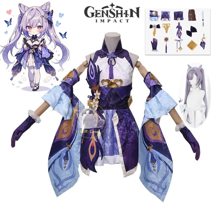 Keqing Cosplay Genshin Impact Cosplay Costume Anime jeu uniforme Keqing perruque robe vêtements Halloween tenues de fête pour les femmes