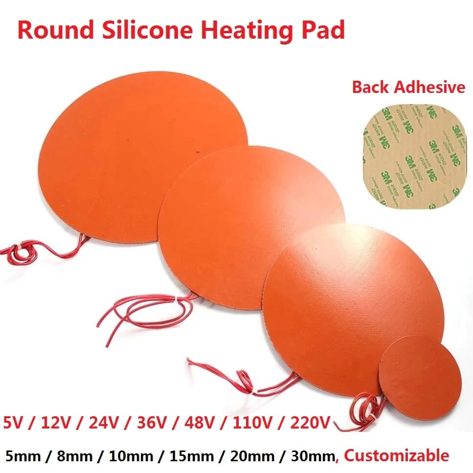 Tapis chauffant rond en caoutchouc de Silicone, 5V 12V 24V 110V 220V, avec cercle adhésif, plaque chauffante, réservoir d'huile, moteur d'imprimante