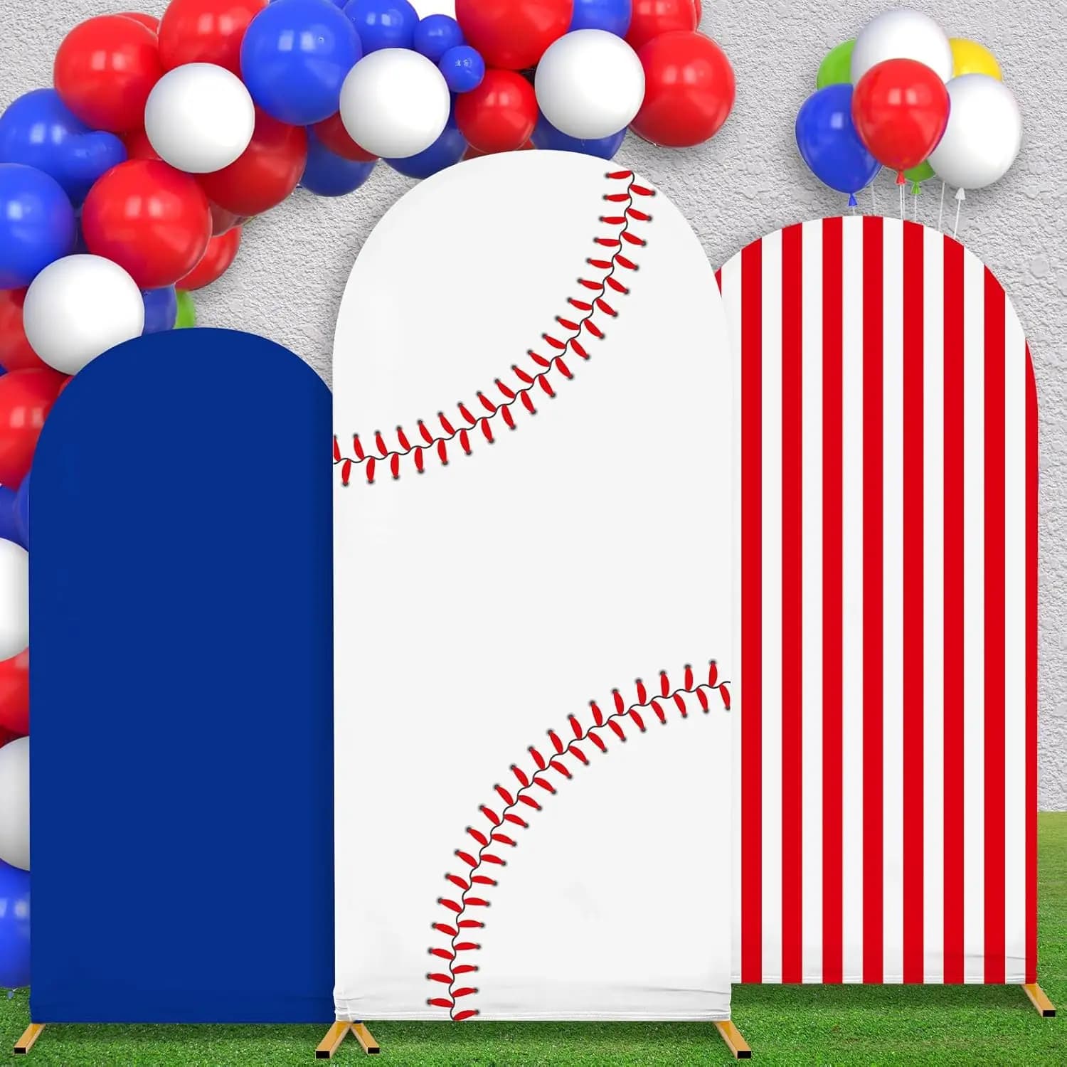 Toile de fond arquée élastique pour événements sportifs (baseball), jeux de terrain, baby shower, anniversaire de garçon, réunion de famille,