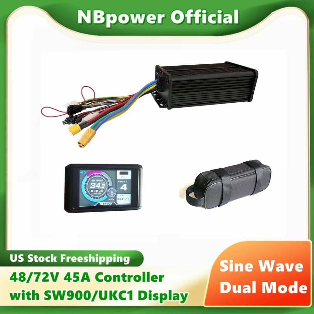Contrôleur de Vélo Électrique à Onde Sinusoïdale, 48/72V, 45A, pour Moteur de 1500 à 2000W, Affichage SW900/UKC1