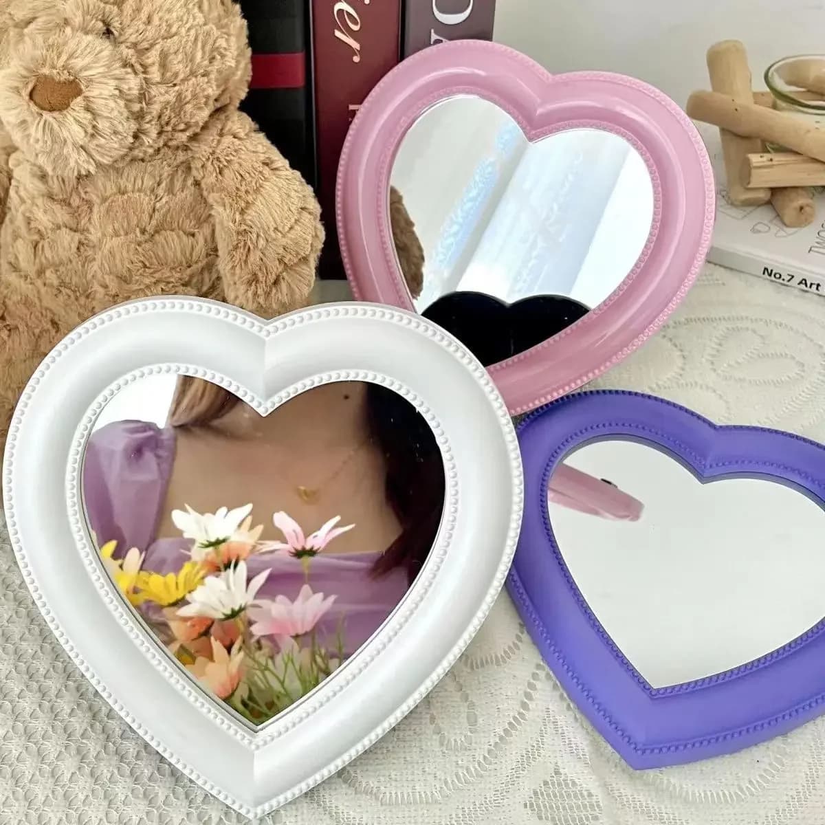 Miroir de maquillage mural en forme de cœur, mignon, décoration de salle, miroir de vanité de bureau, accessoires pour photographie, décoration de