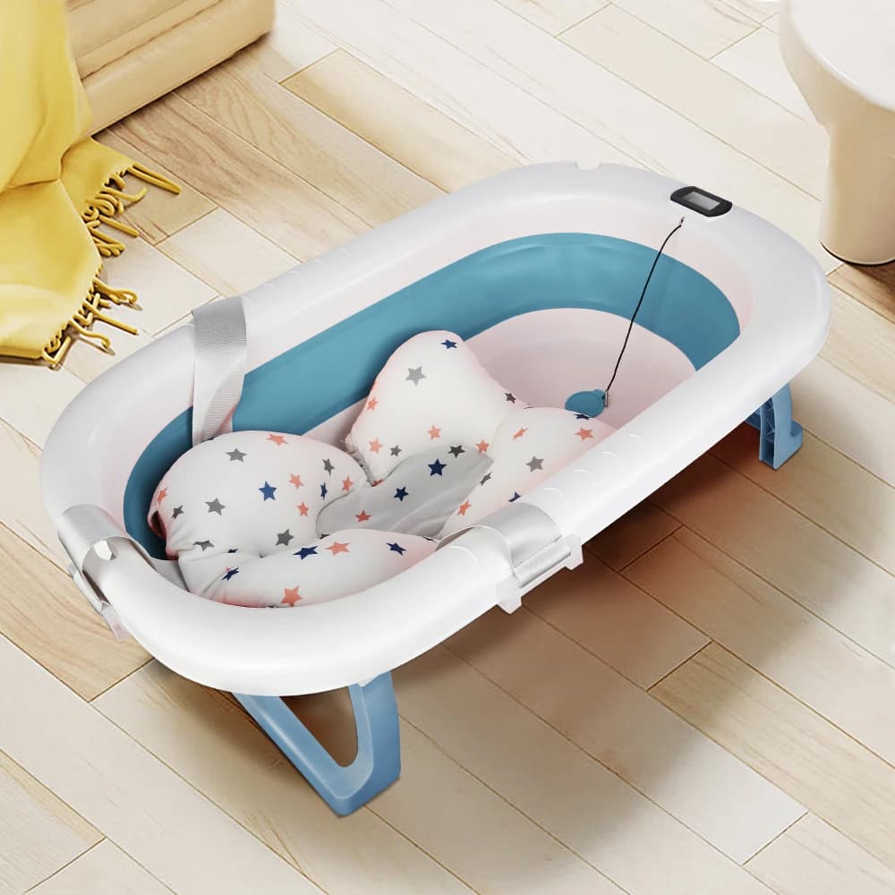 Baignoire Bébé Pliable, Avec Thermometre Digital, Coussin De Bain, Compacte Portable, Rose/Gris/Bleu/Vert